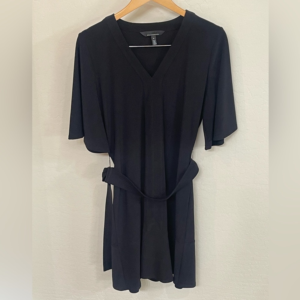 White House Black Market Classic Black V Neck Dress with Belted Waist